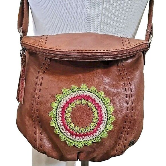 The Sak Genuine Leather Bag Crossbody Embroidered Adjustable Strap Foldover - Picture 1 of 16